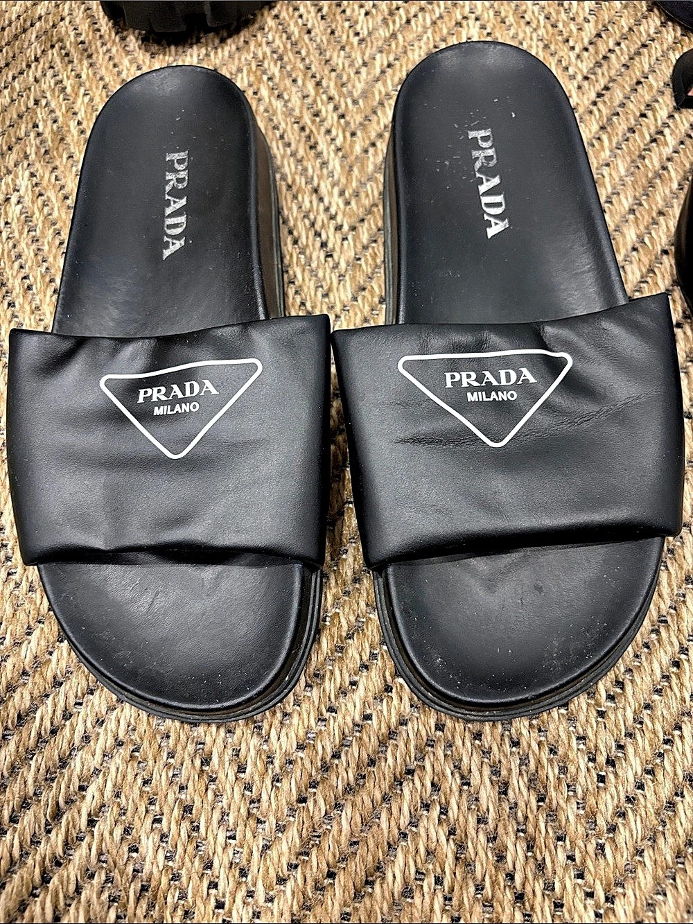 Prada Padded Nappa Leather Slides Black Sandals